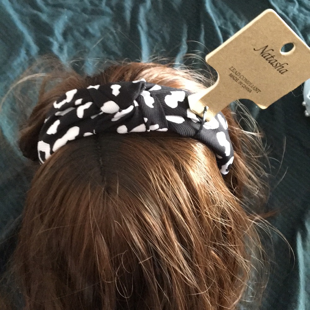 New Natasha Animal Print Twist Headband Blk/Wh